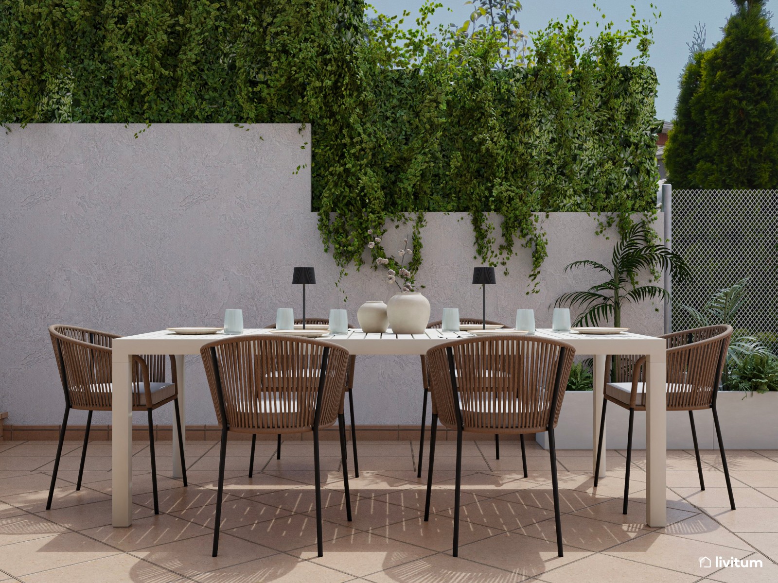 Terraza con amplio comedor, salón exterior y barbacoa