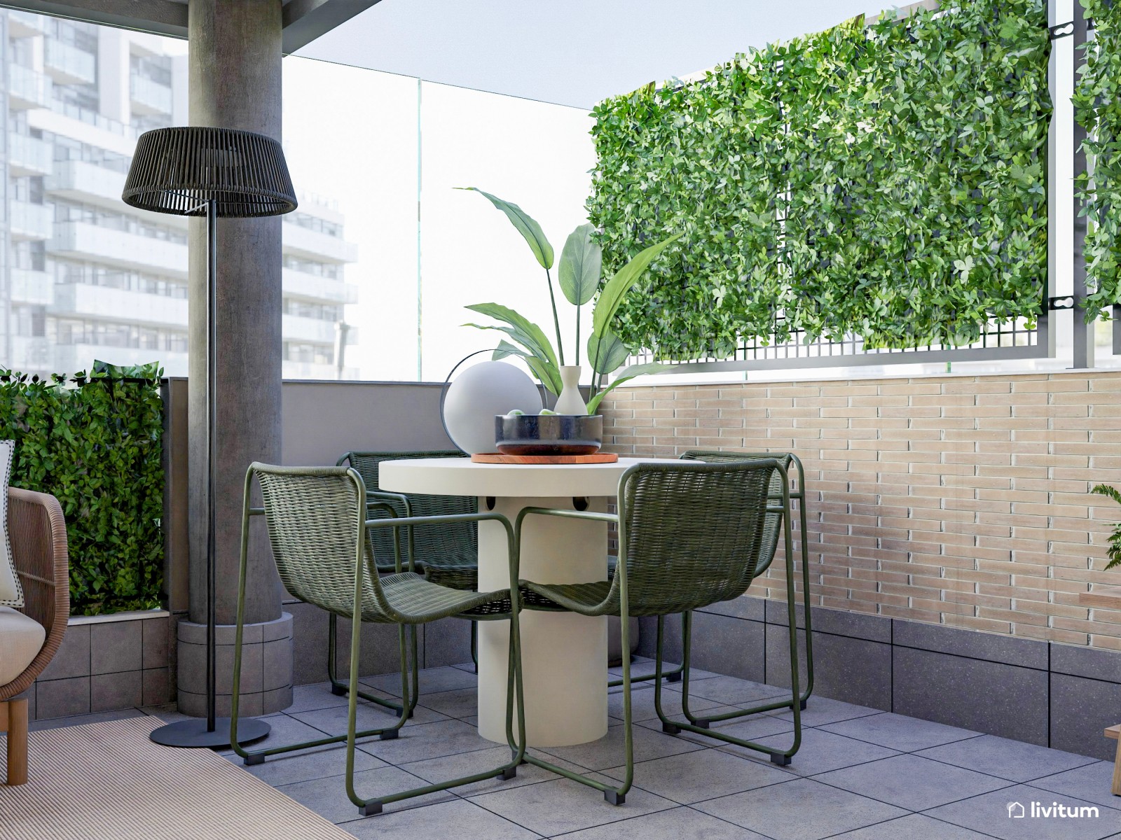 Terraza con zona de descanso, comedor y barbacoa