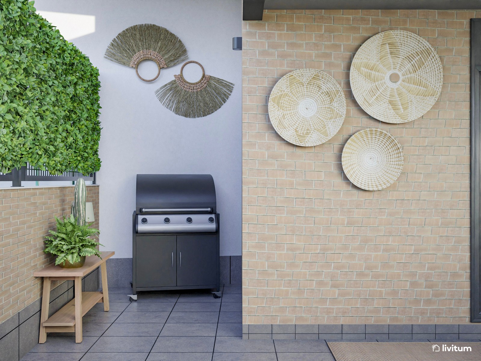 Terraza con zona de descanso, comedor y barbacoa