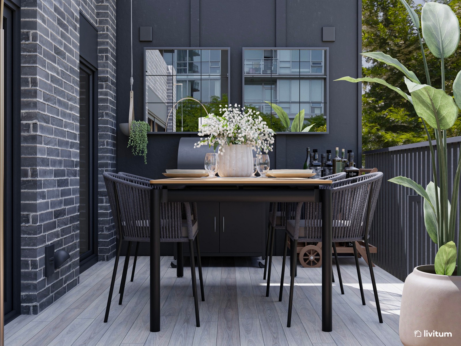 Terraza con zona de descanso y comedor muy bien aprovechada