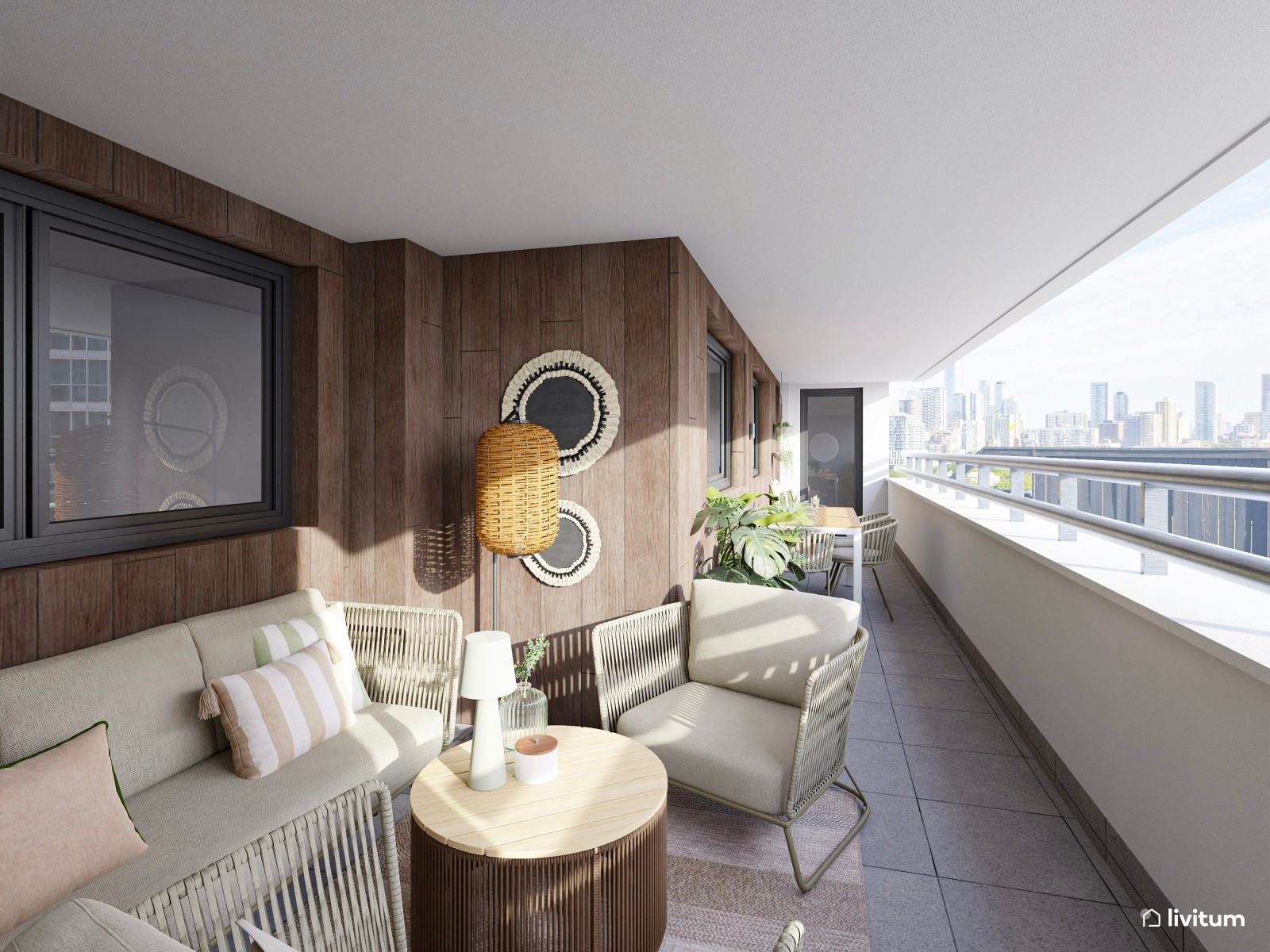 Terraza con zona de salón y comedor exterior