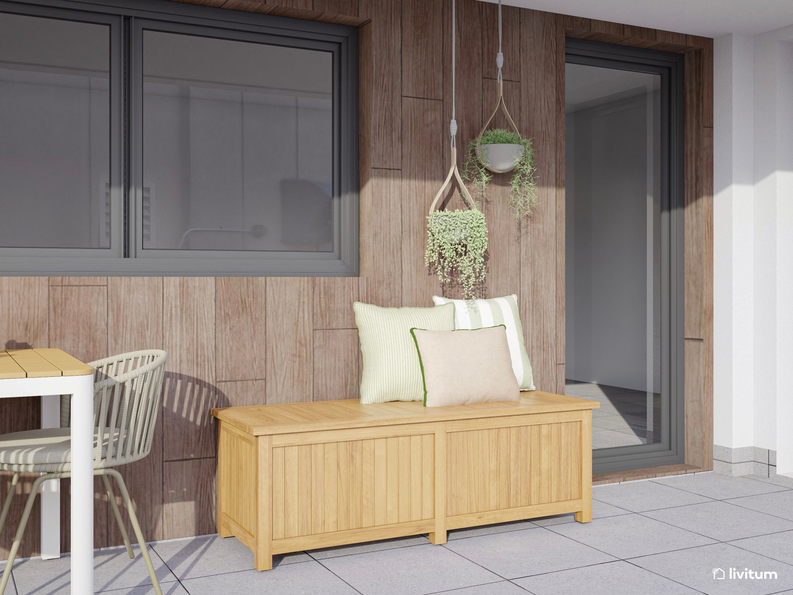 Terraza con zona de salón y comedor exterior
