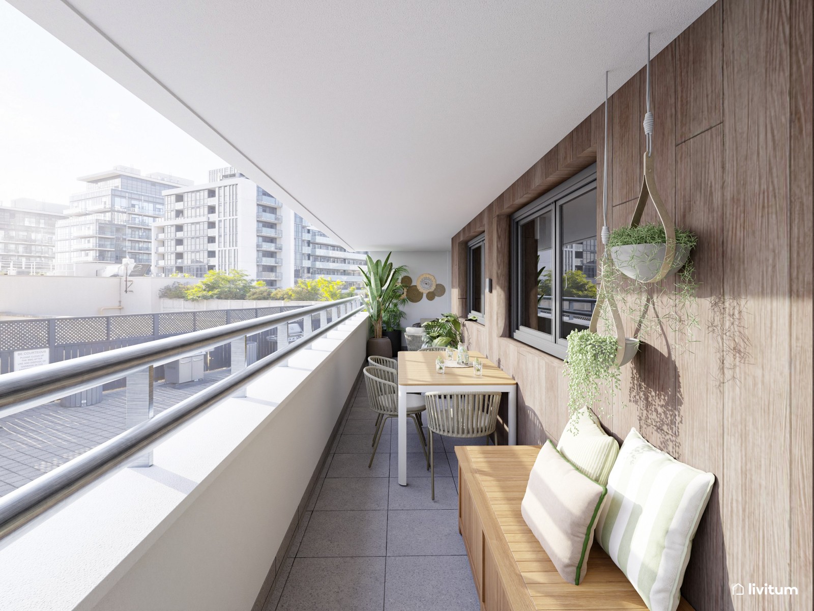 Terraza con zona de salón y comedor exterior