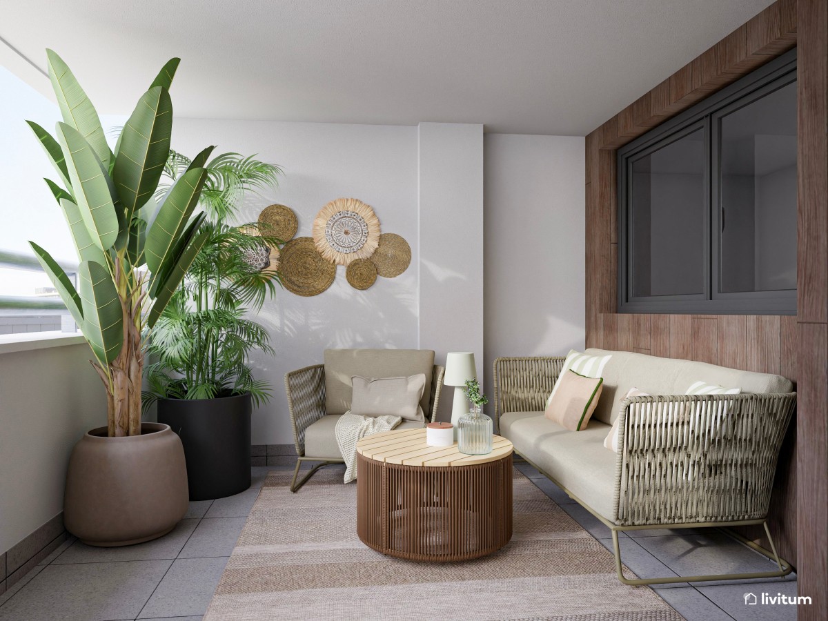 Terraza con zona de salón y comedor exterior
