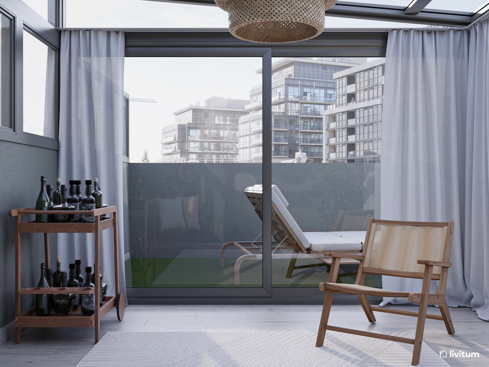 Terraza elegante en colores claros con toques bohemios 