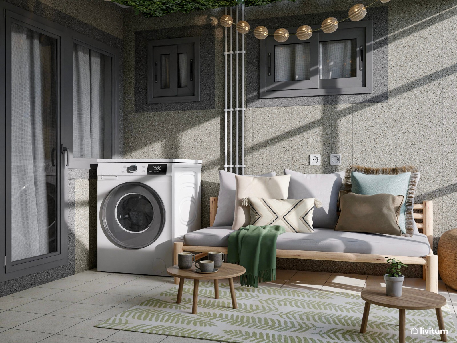 Terraza en patio interior con varias zonas y múltiples usos