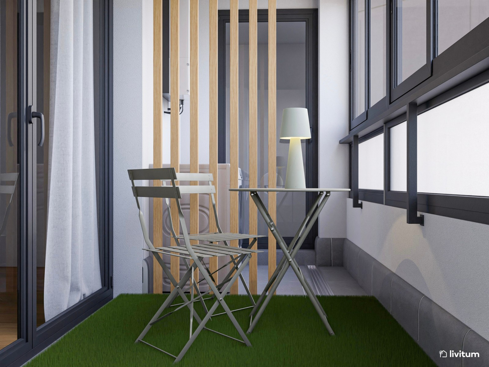 Terraza moderna con cerramiento y zona de lavadero 