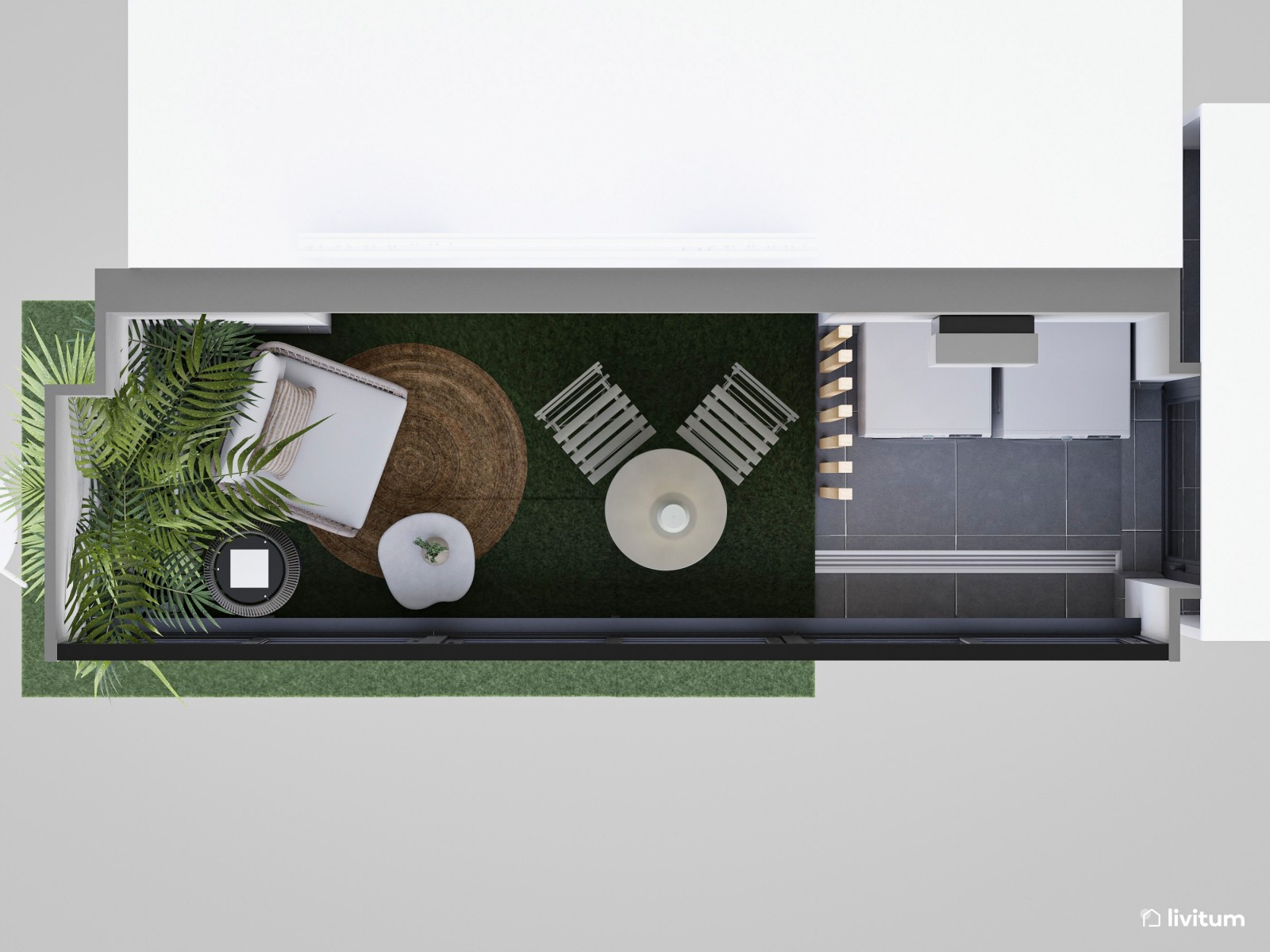 Terraza moderna con cerramiento y zona de lavadero 