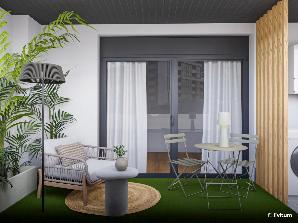 Terraza moderna con cerramiento y zona de lavadero