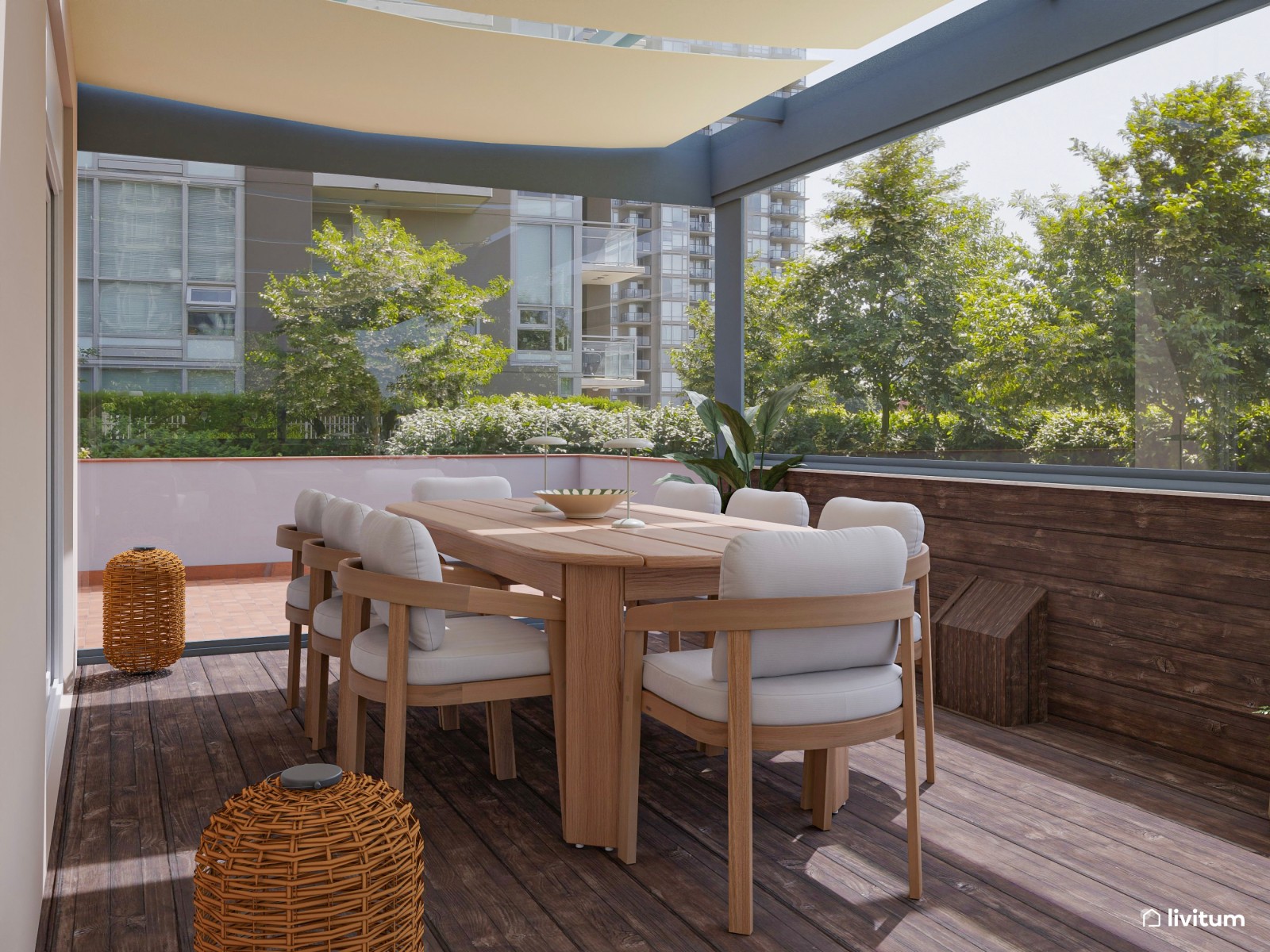 Terraza moderna con comedor exterior para disfrutar del verano 