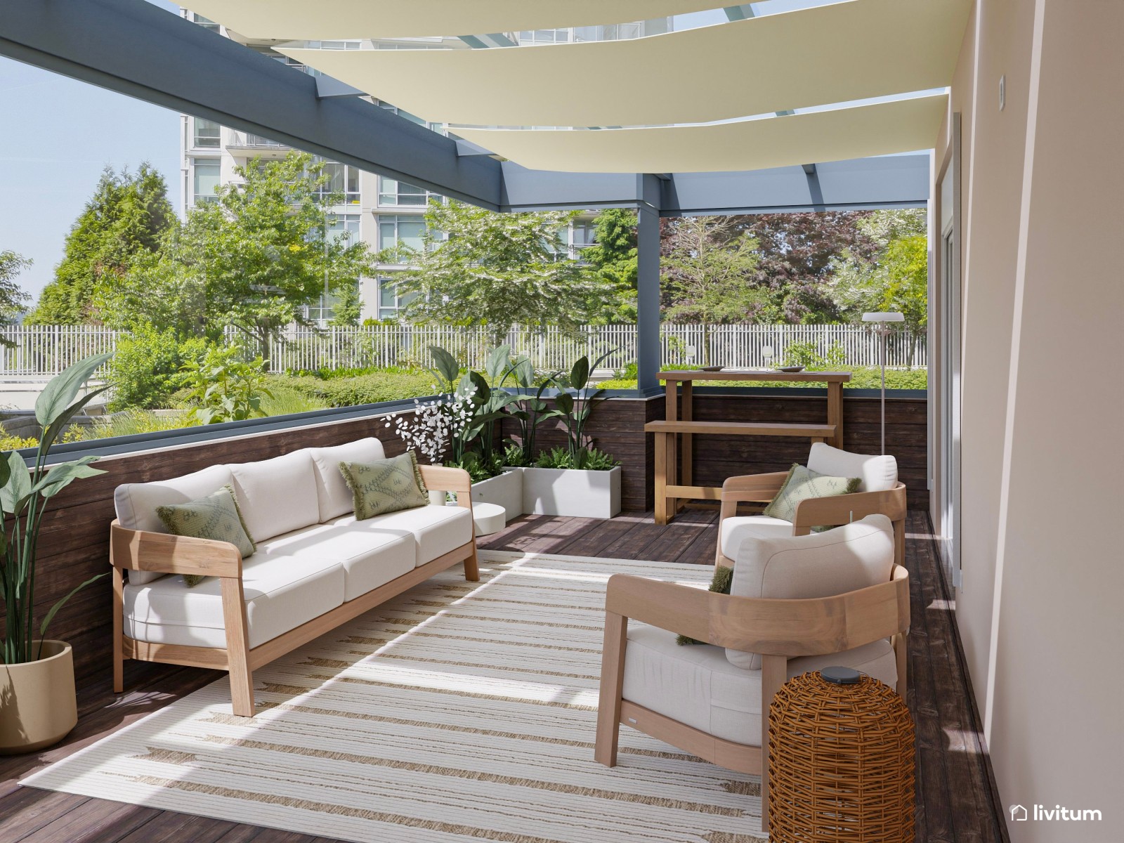 Terraza moderna con comedor exterior para disfrutar del verano 