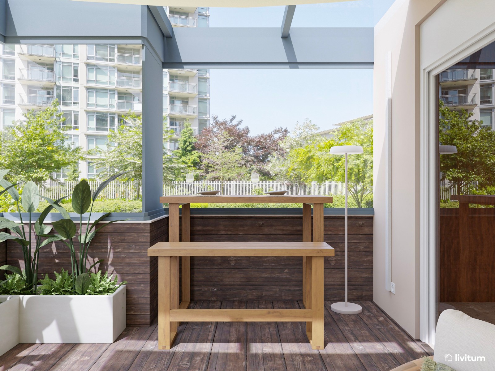 Terraza moderna con comedor exterior para disfrutar del verano 