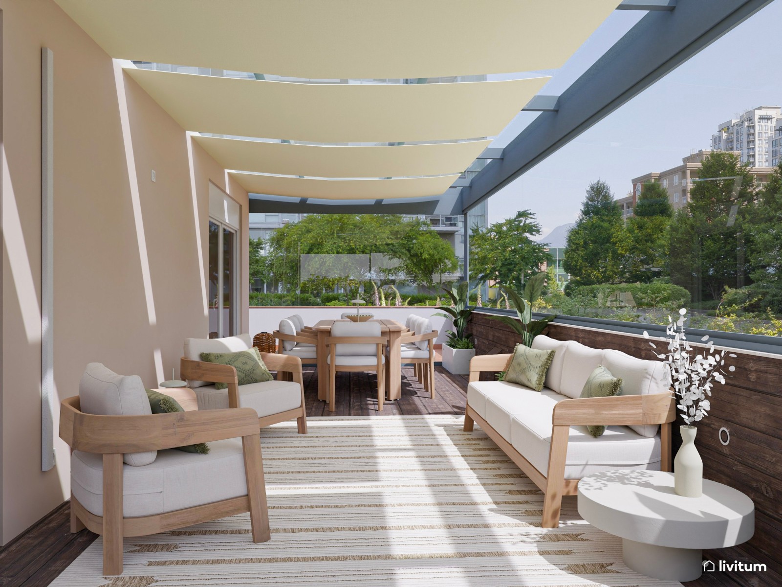 Terraza moderna con comedor exterior para disfrutar del verano 