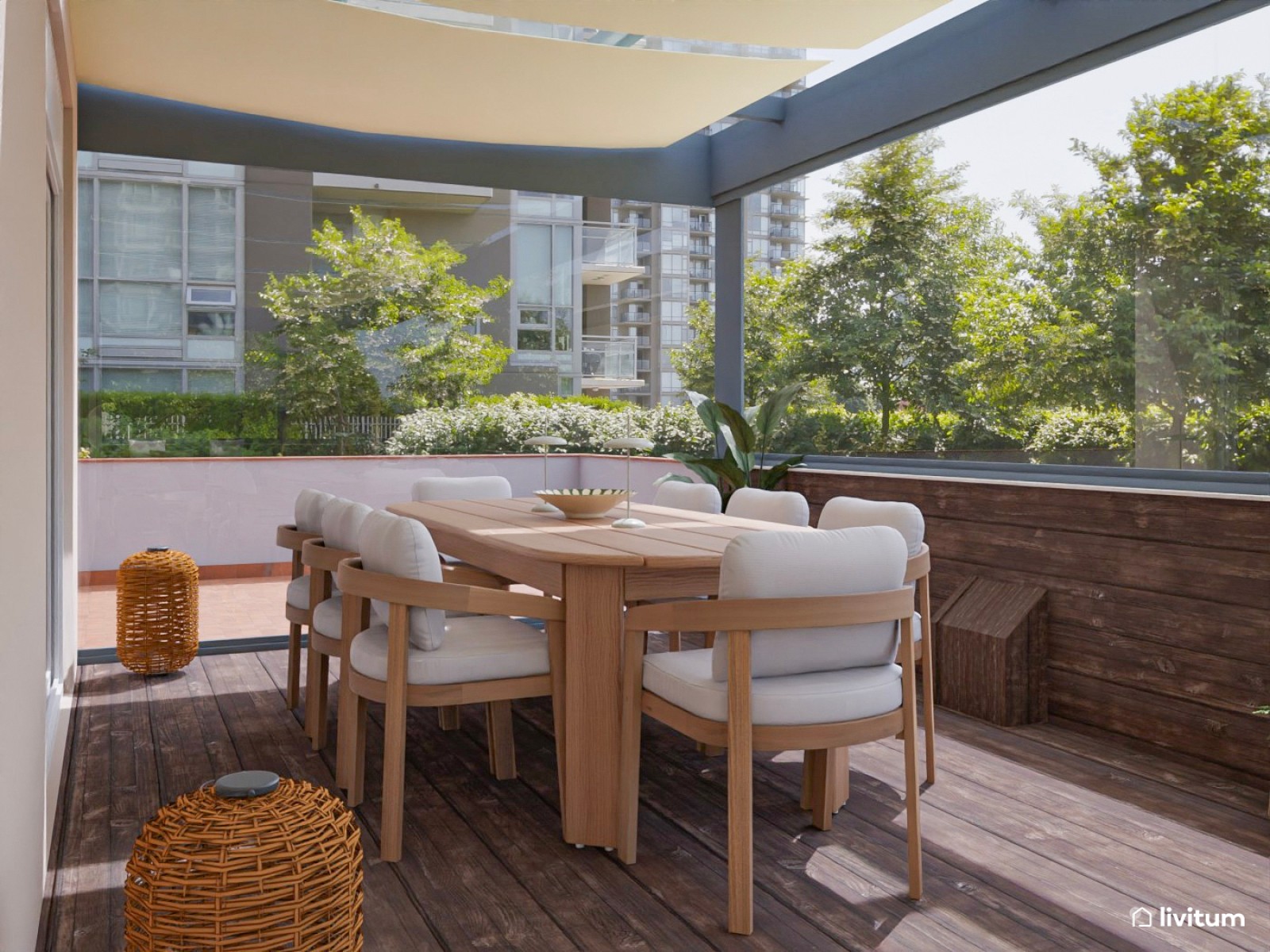 Terraza moderna con comedor exterior para disfrutar del verano