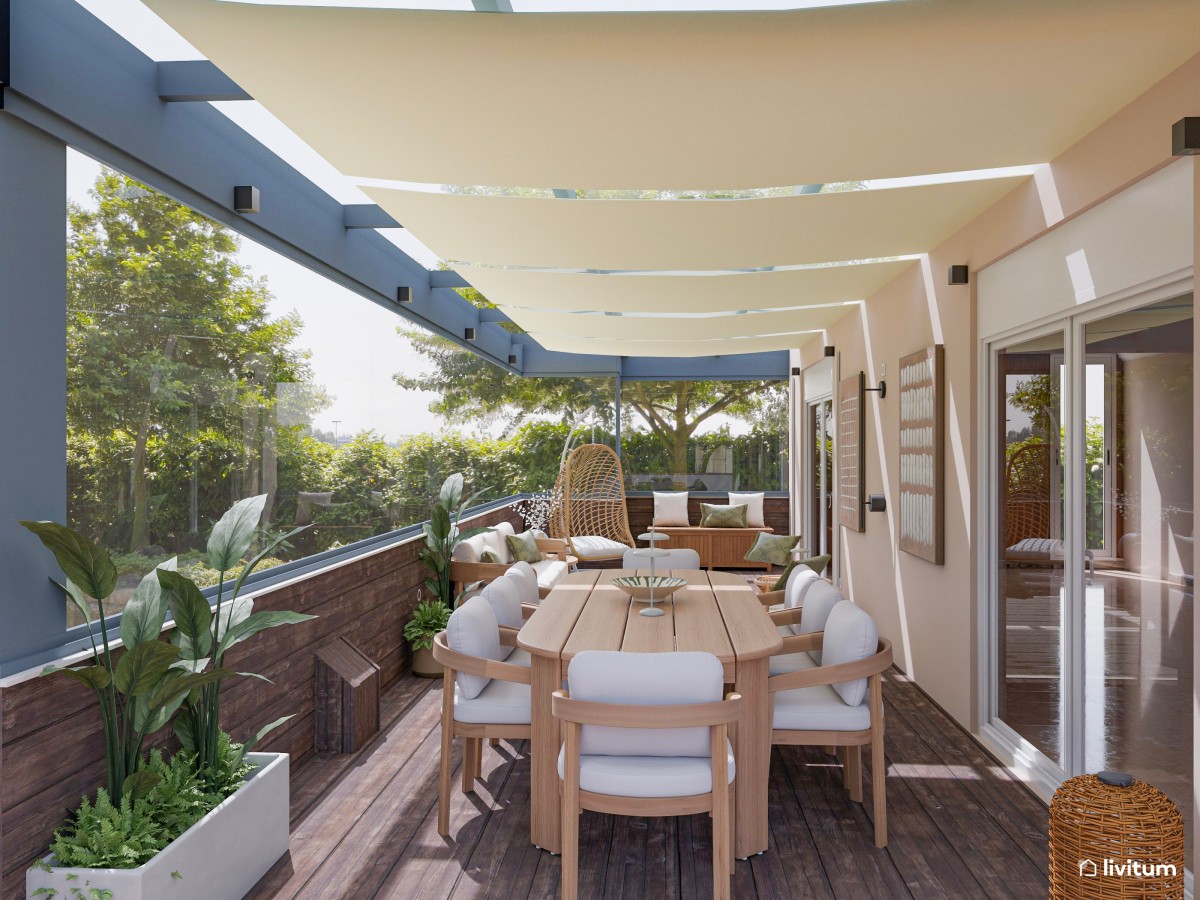 Terraza moderna con comedor exterior para disfrutar del verano