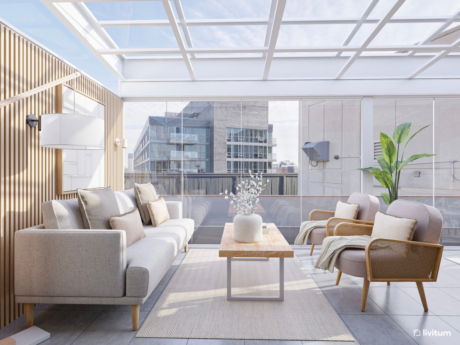 Terraza moderna y luminosa con cerramiento inteligente