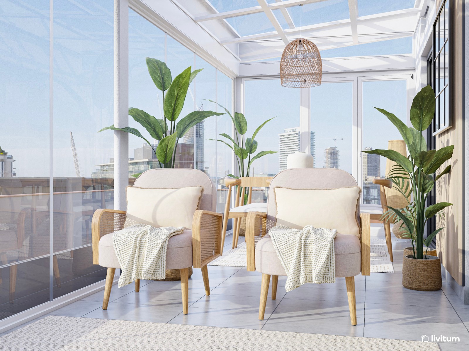 Terraza moderna y luminosa con cerramiento inteligente