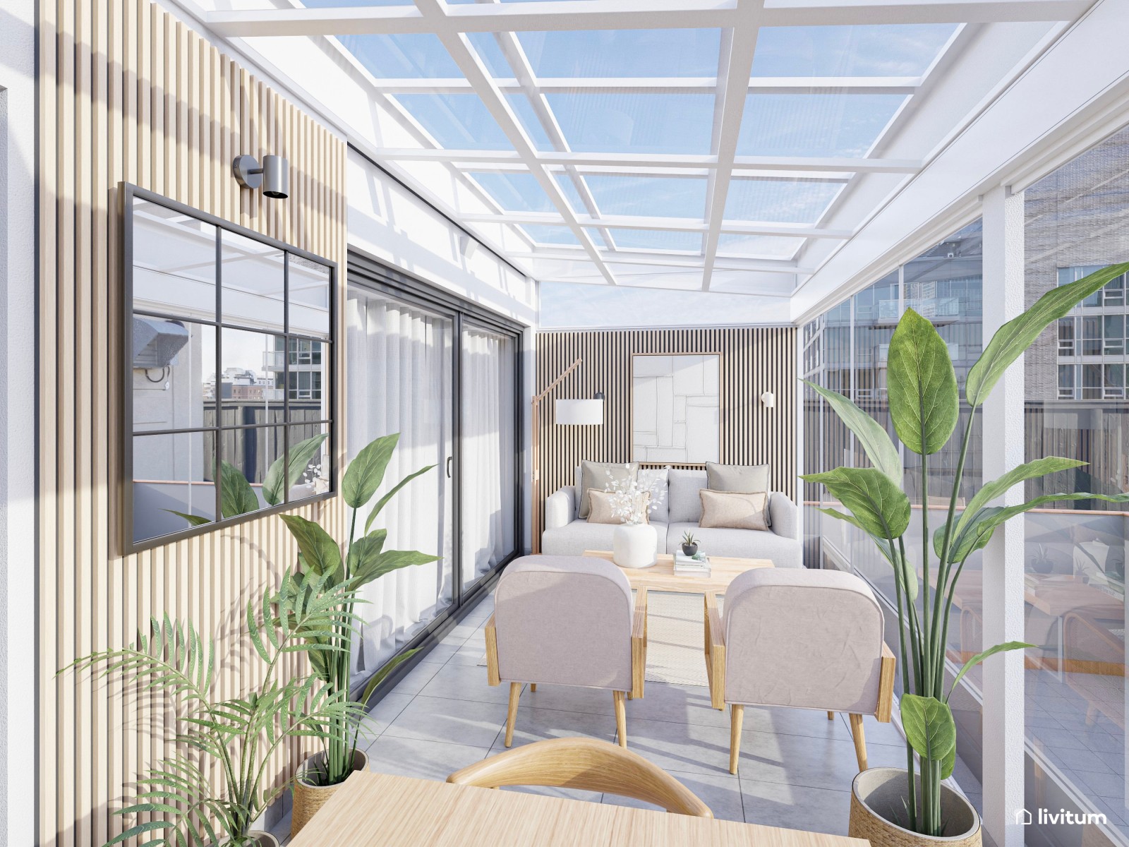 Terraza moderna y luminosa con cerramiento inteligente