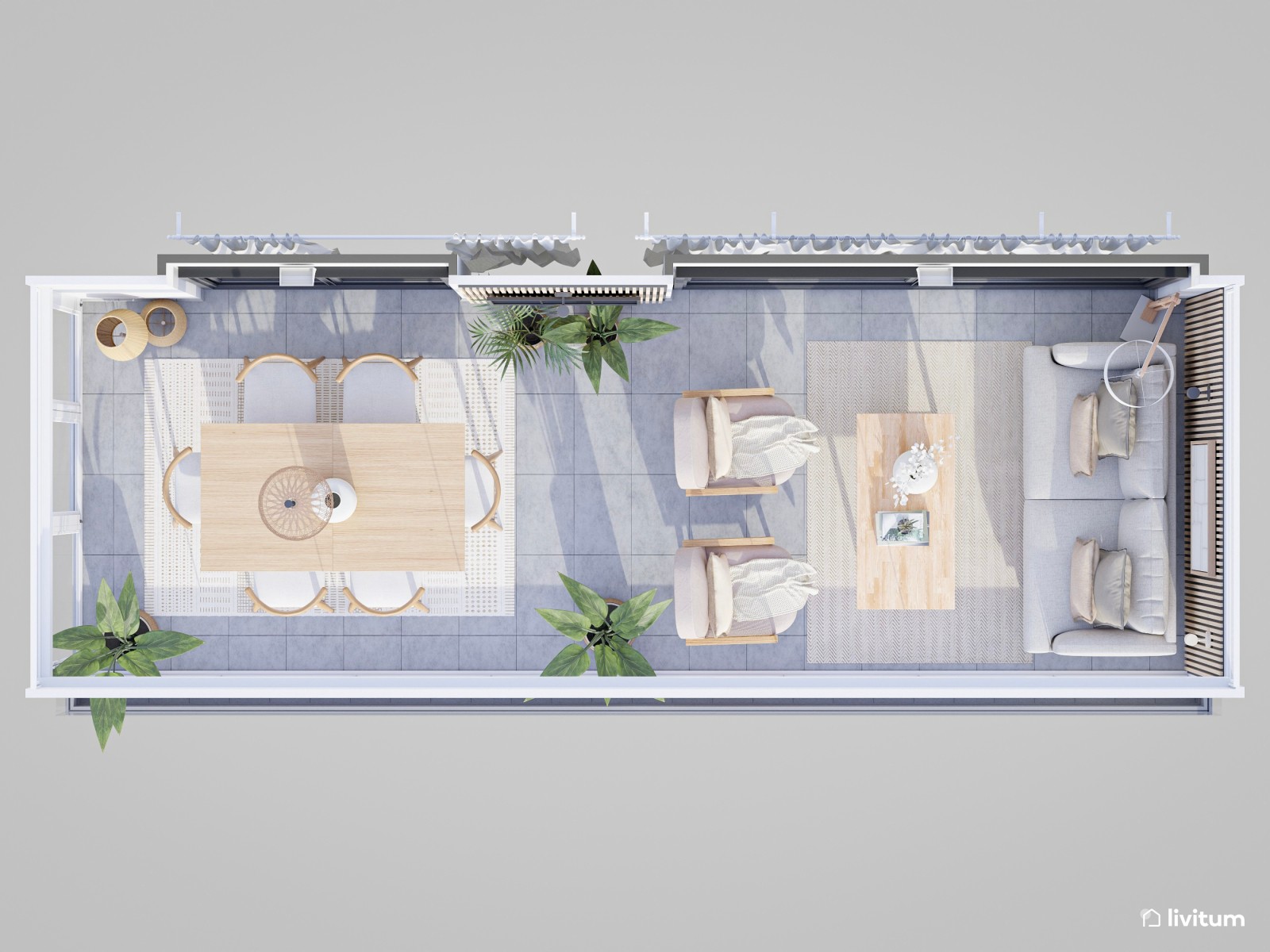 Terraza moderna y luminosa con cerramiento inteligente