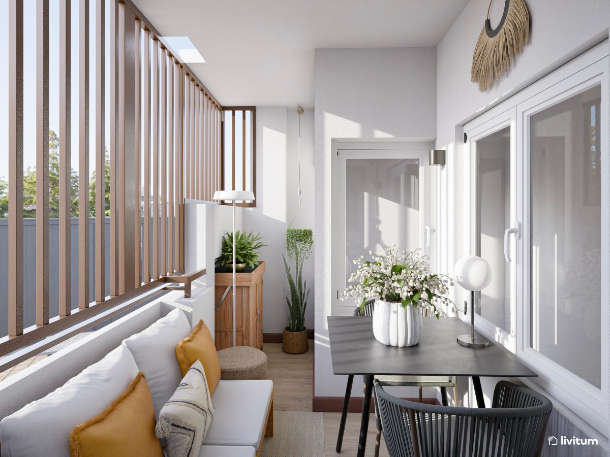 Terraza pequeña de 4 m² con zona de salón y pequeño comedor