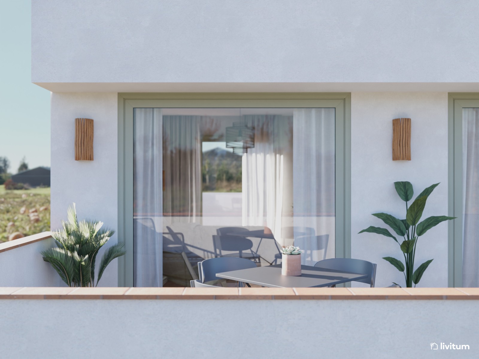 Terraza privada con muebles oscuros
