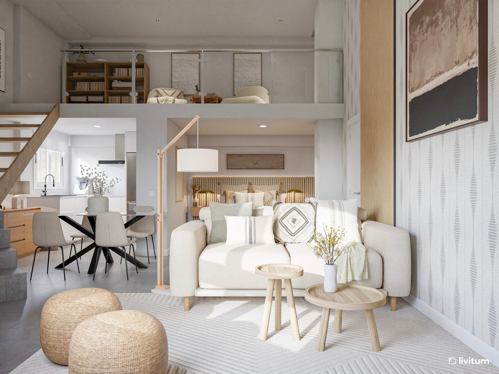 Todo en uno: salón comedor con cocina abierta y dormitorio integrado