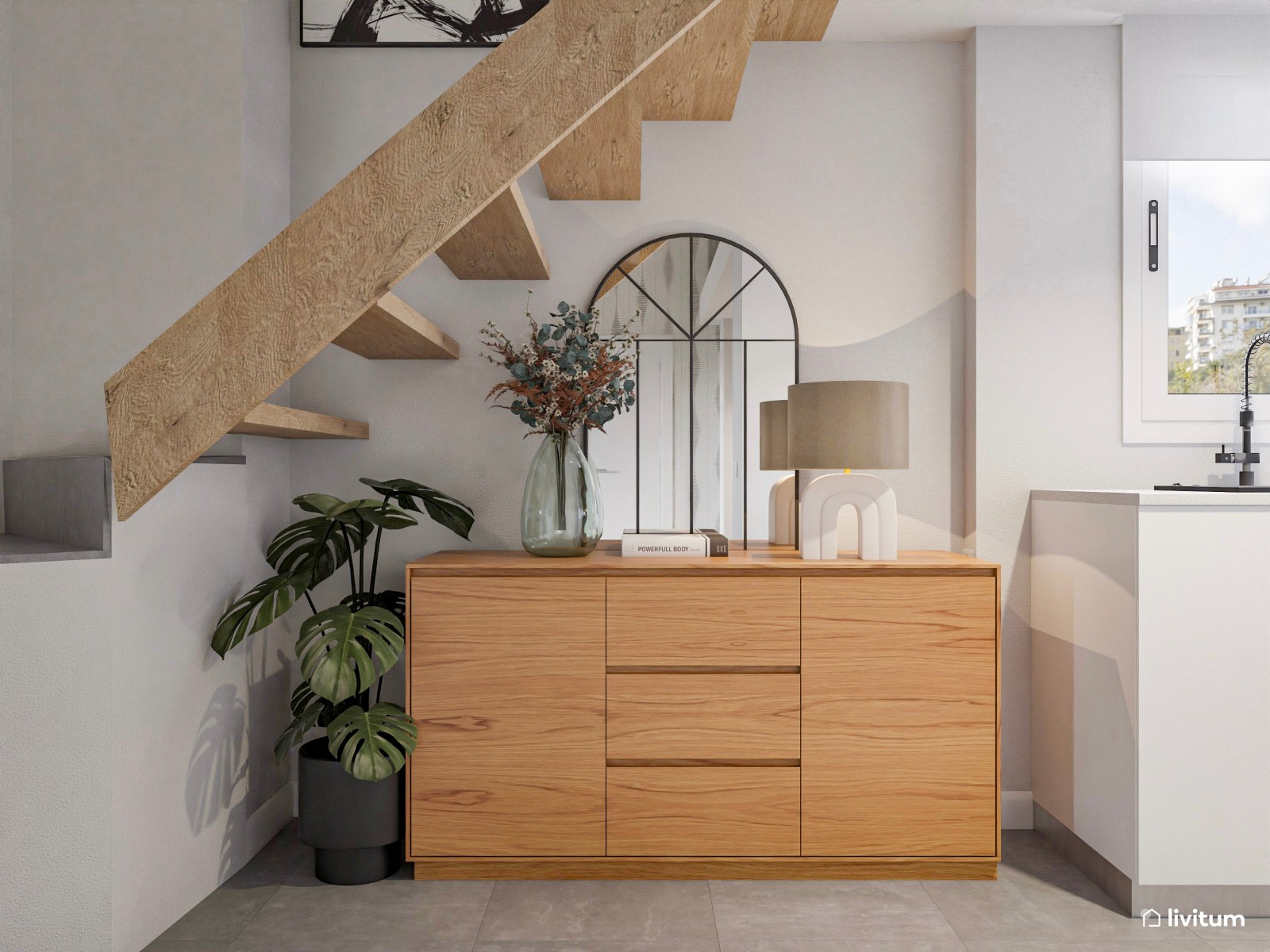 Todo en uno: salón comedor con cocina abierta y dormitorio integrado