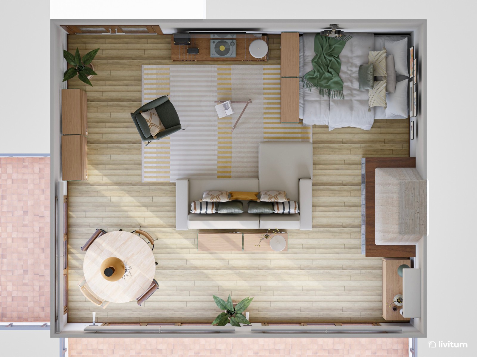 Todo en uno: salón, comedor y dormitorio en un entorno muy acogedor