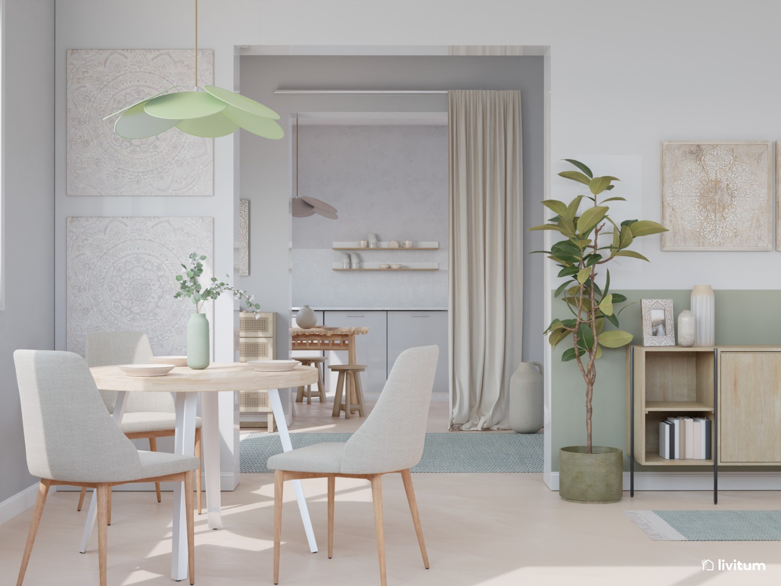  Tres espacios en uno: comedor, recibidor y cocina 