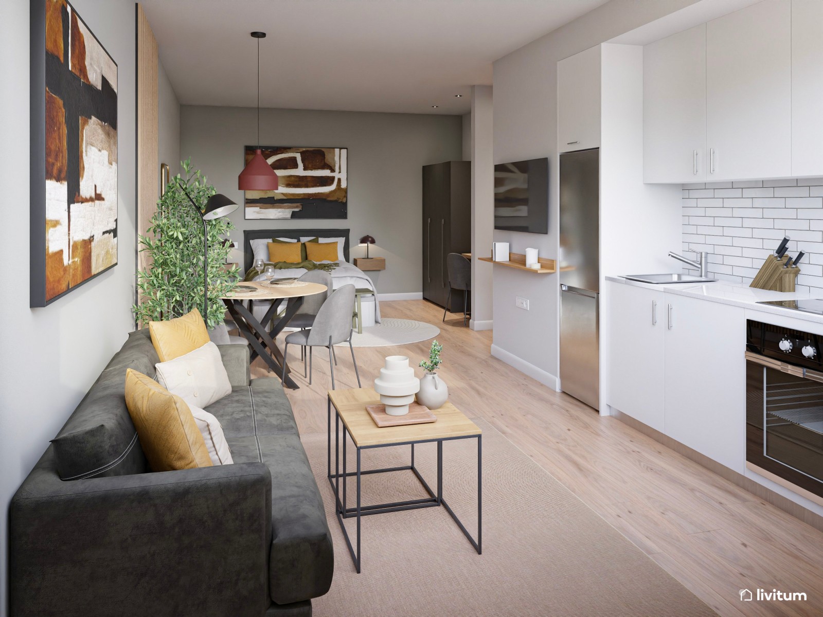 Turístico- Estudio de alquiler turístico con dormitorio, salón comedor y cocina abierta en Bilbao 