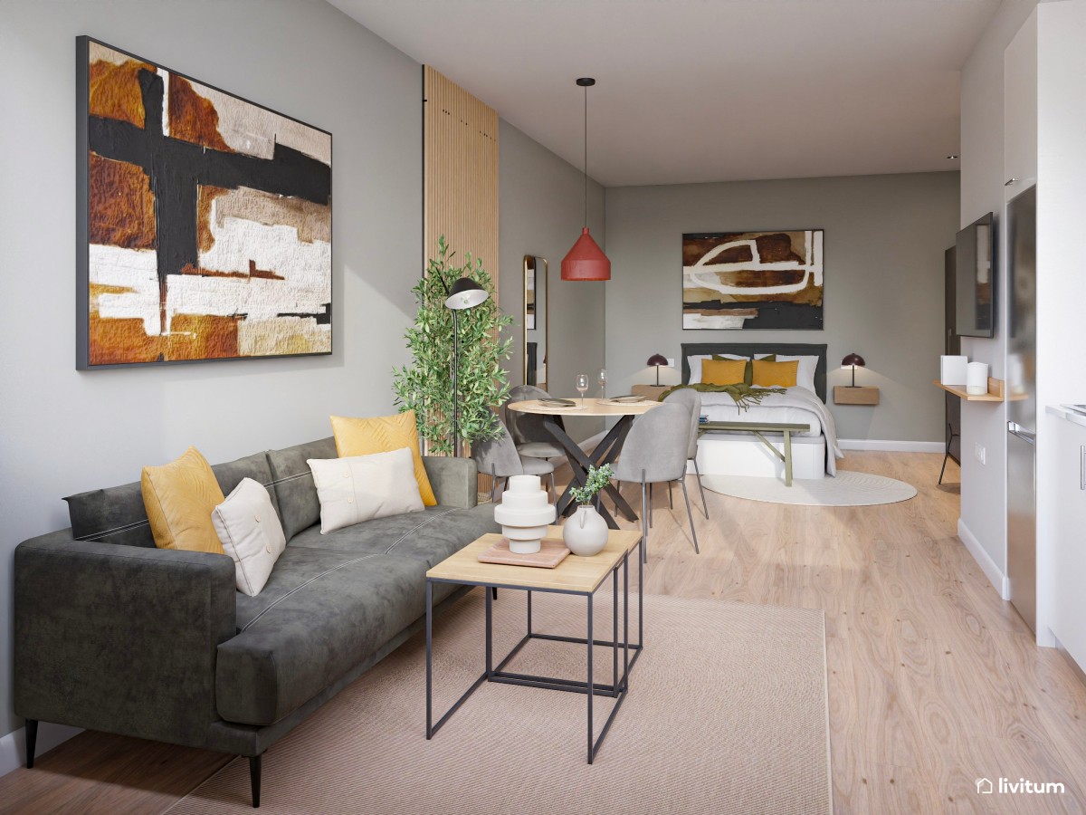 Turístico- Estudio de alquiler turístico con dormitorio, salón comedor y cocina abierta en Bilbao
