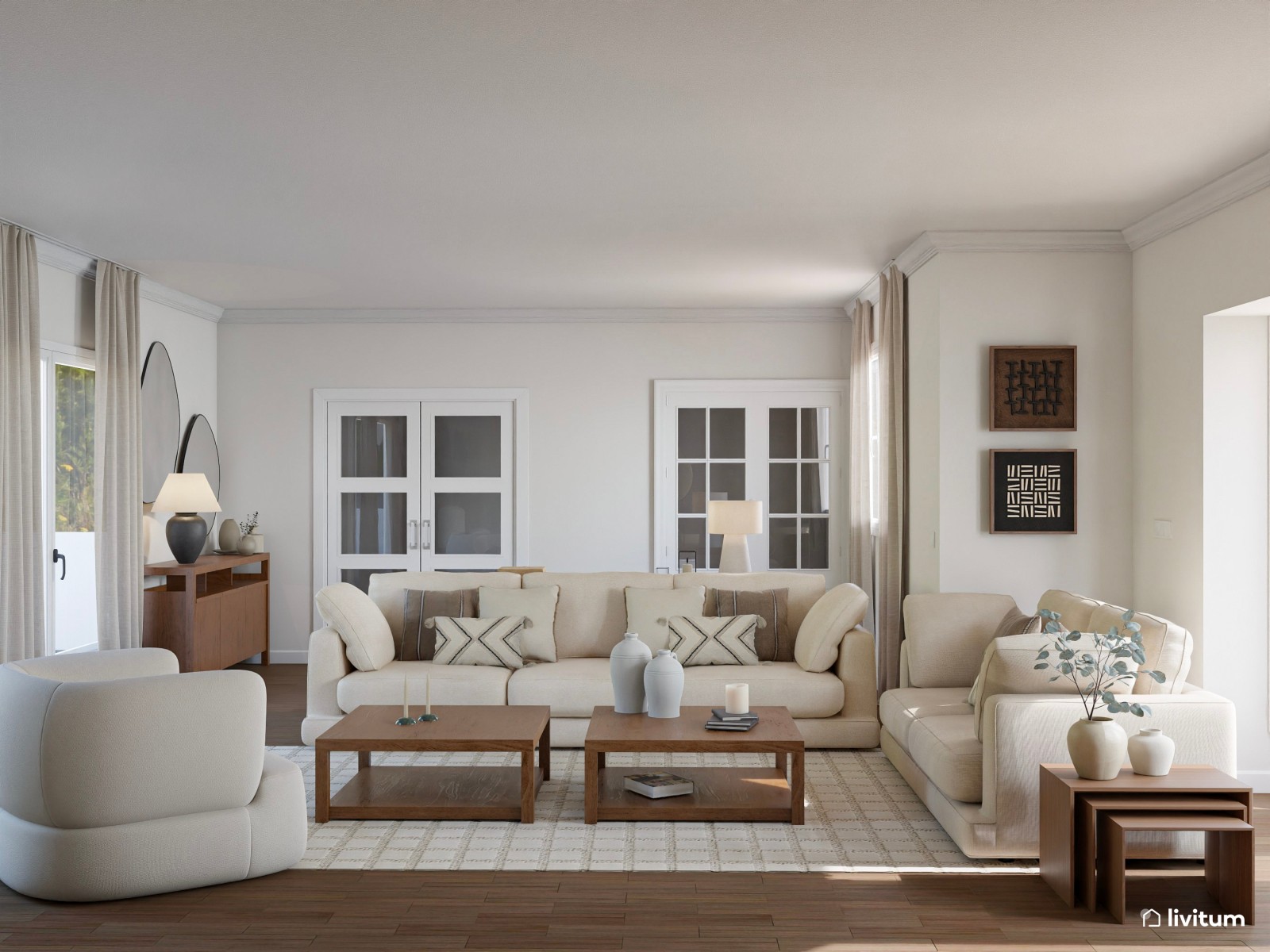 Un salón diseñado para la convivencia: amplio, luminoso y muy elegante