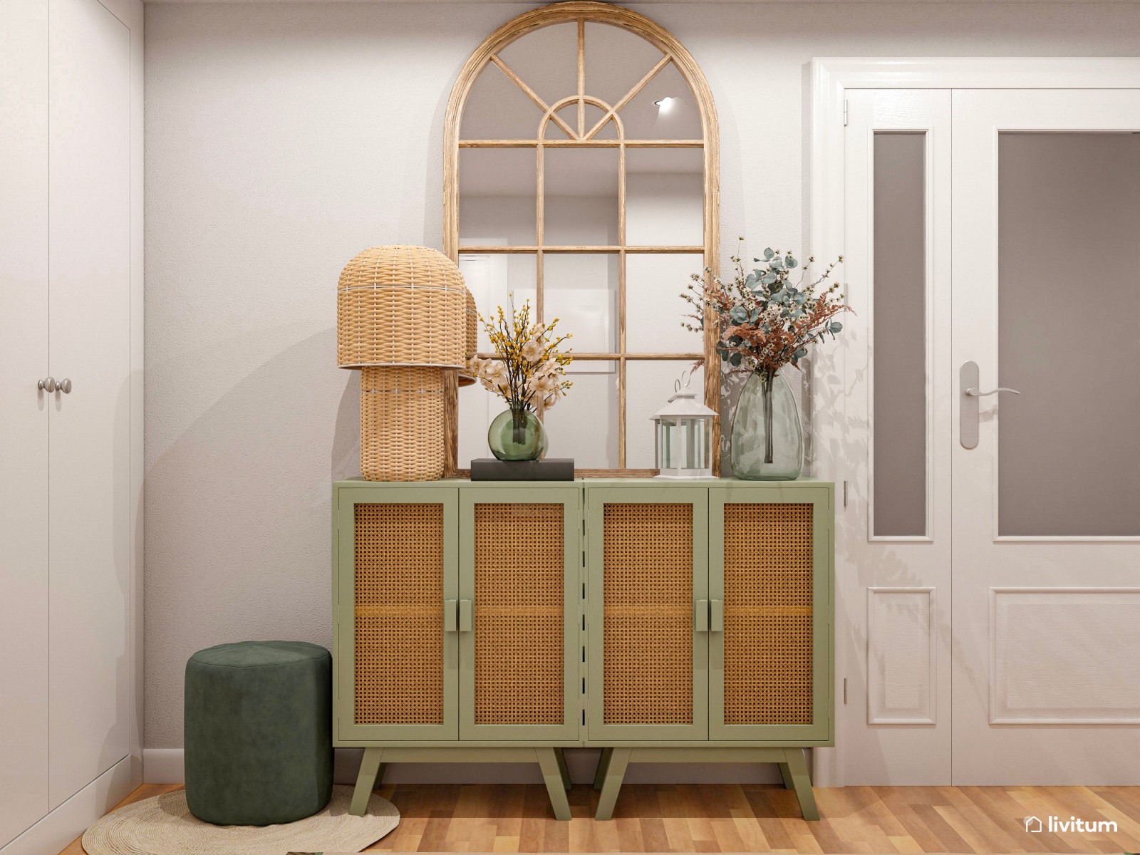 Una cálida bienvenida: Recibidor acogedor en tonos verdes y fibras naturales