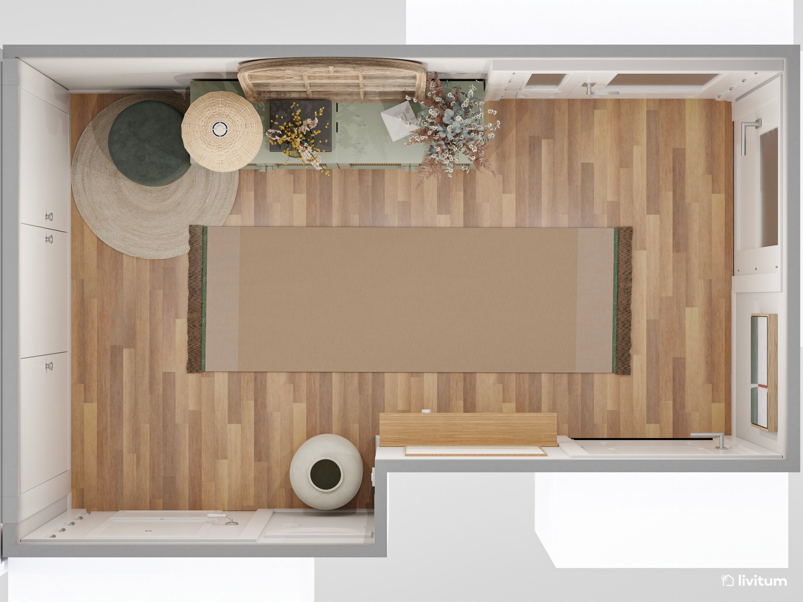 Una cálida bienvenida: Recibidor acogedor en tonos verdes y fibras naturales