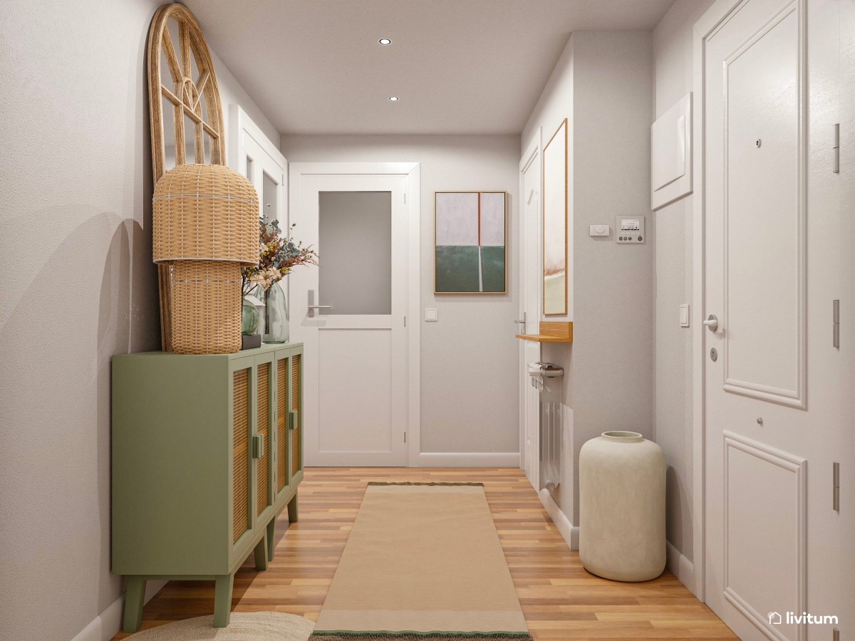 Una cálida bienvenida: Recibidor acogedor en tonos verdes y fibras naturales