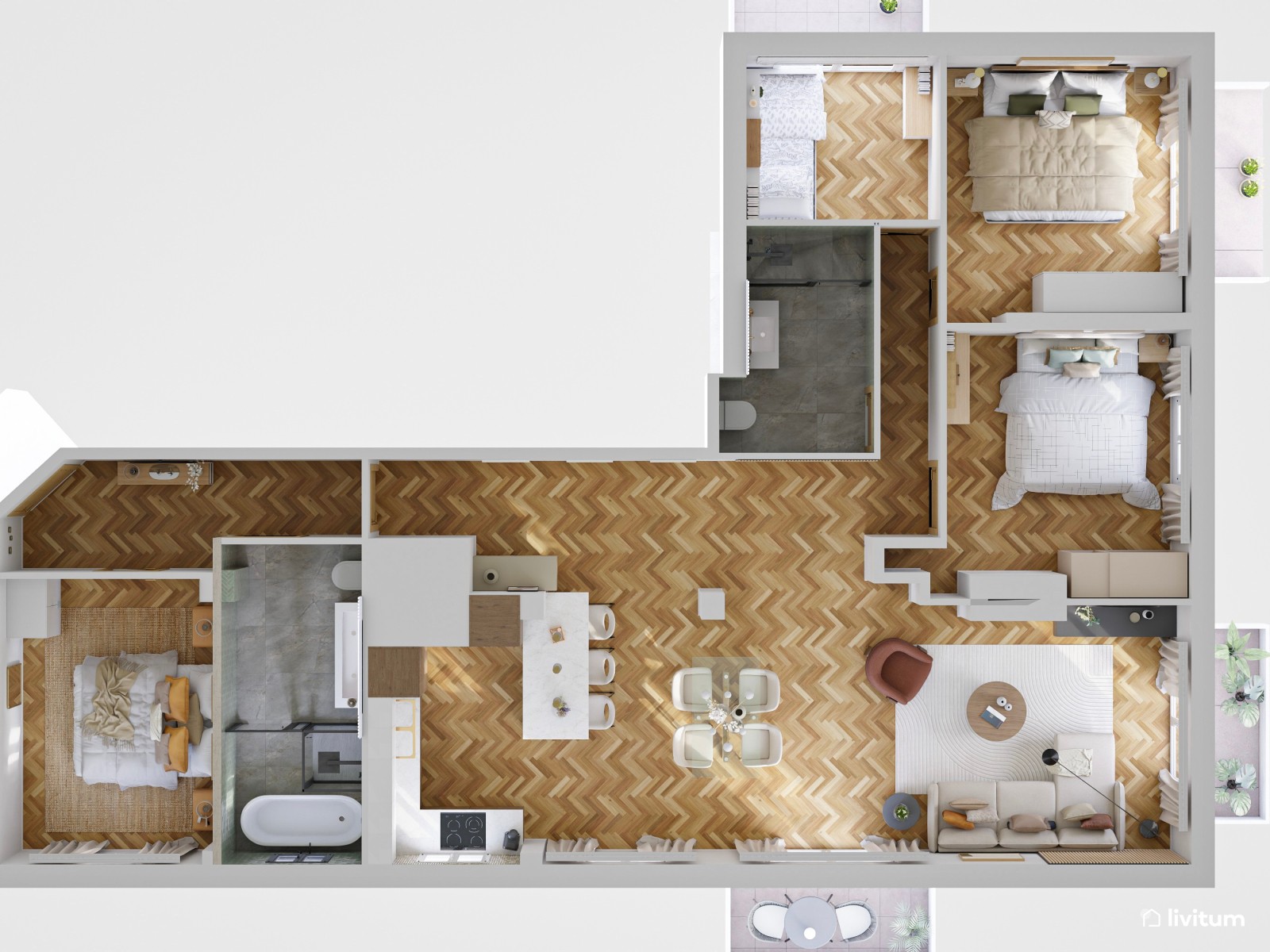Vivienda de alquiler con decoración moderna en tonos suaves