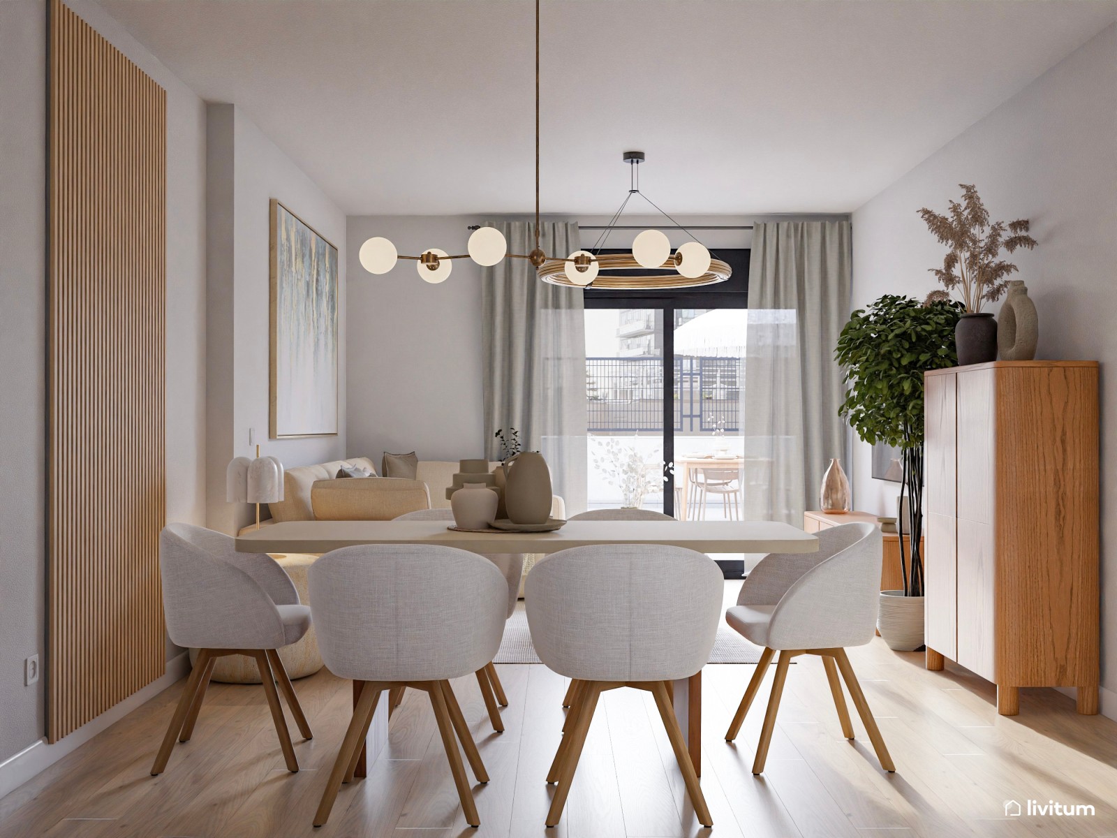 Vivienda de alquiler de estilo nórdico con interiorismo sereno y terraza agradable