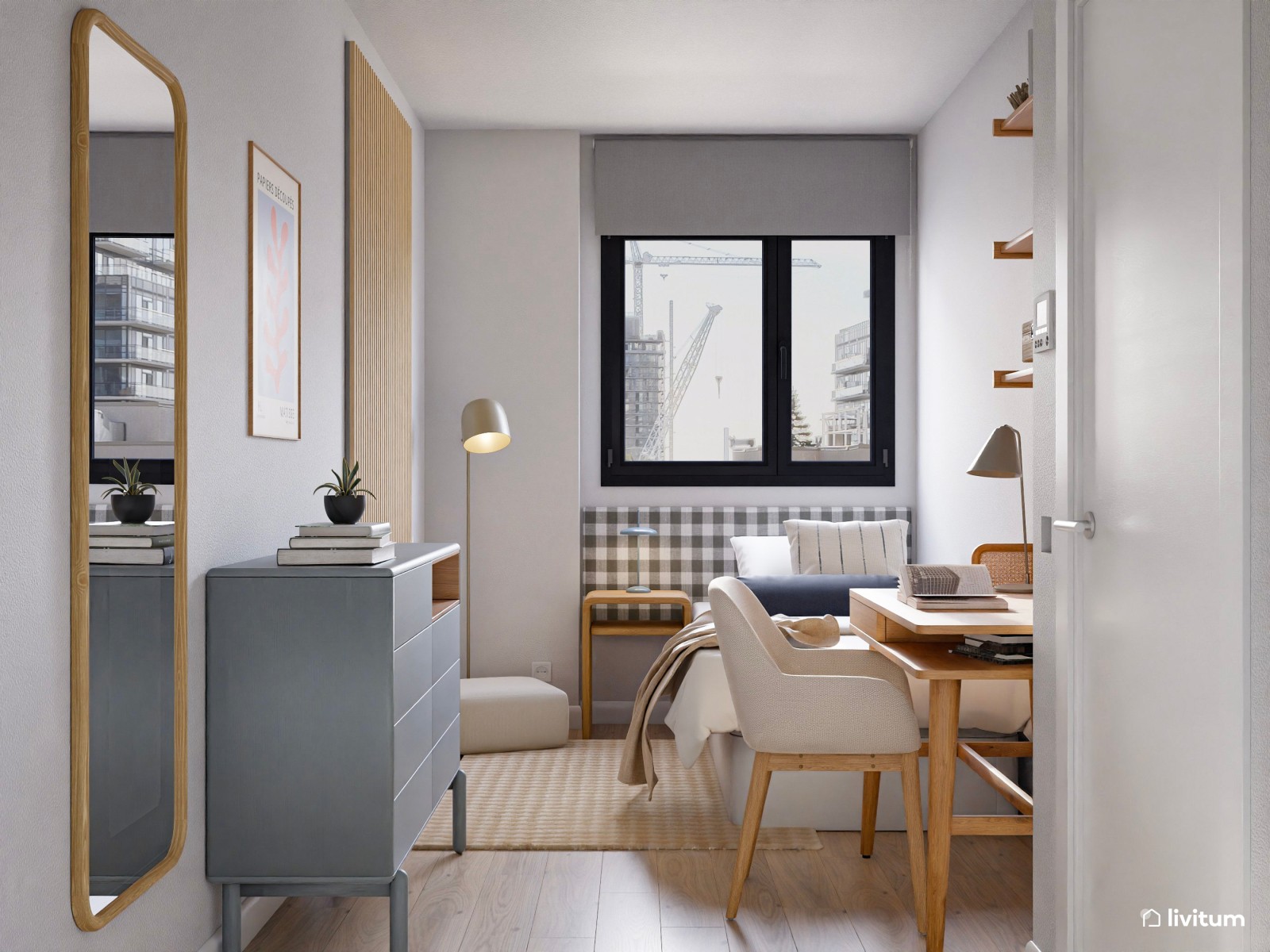 Vivienda de alquiler de estilo nórdico con interiorismo sereno y terraza agradable