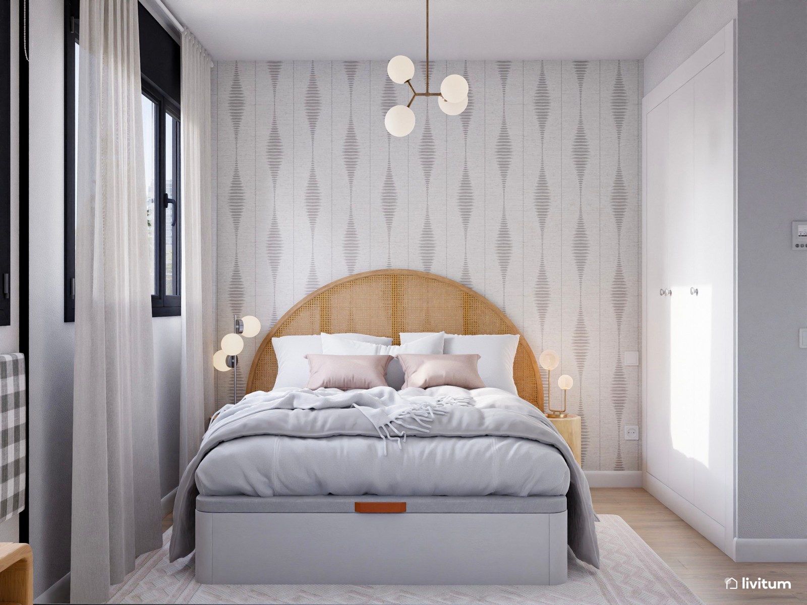 Vivienda de alquiler de estilo nórdico con interiorismo sereno y terraza agradable