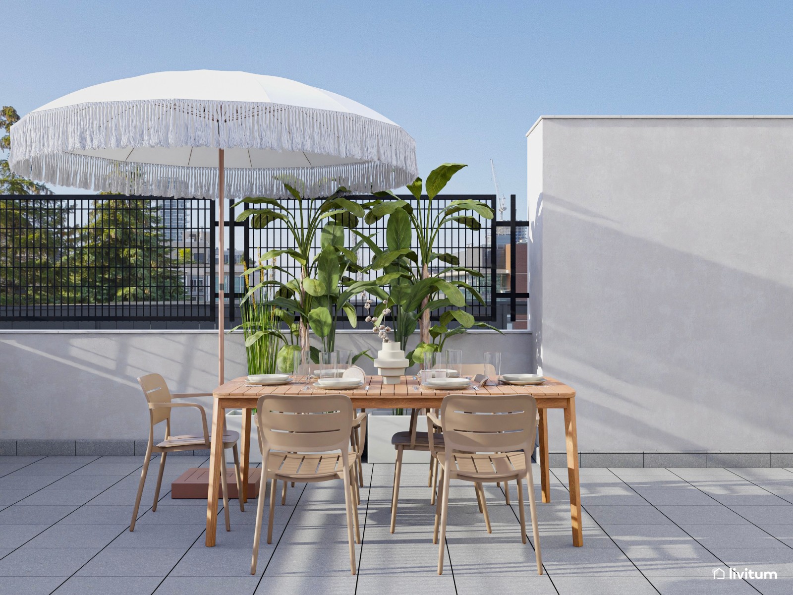 Vivienda de alquiler de estilo nórdico con interiorismo sereno y terraza agradable