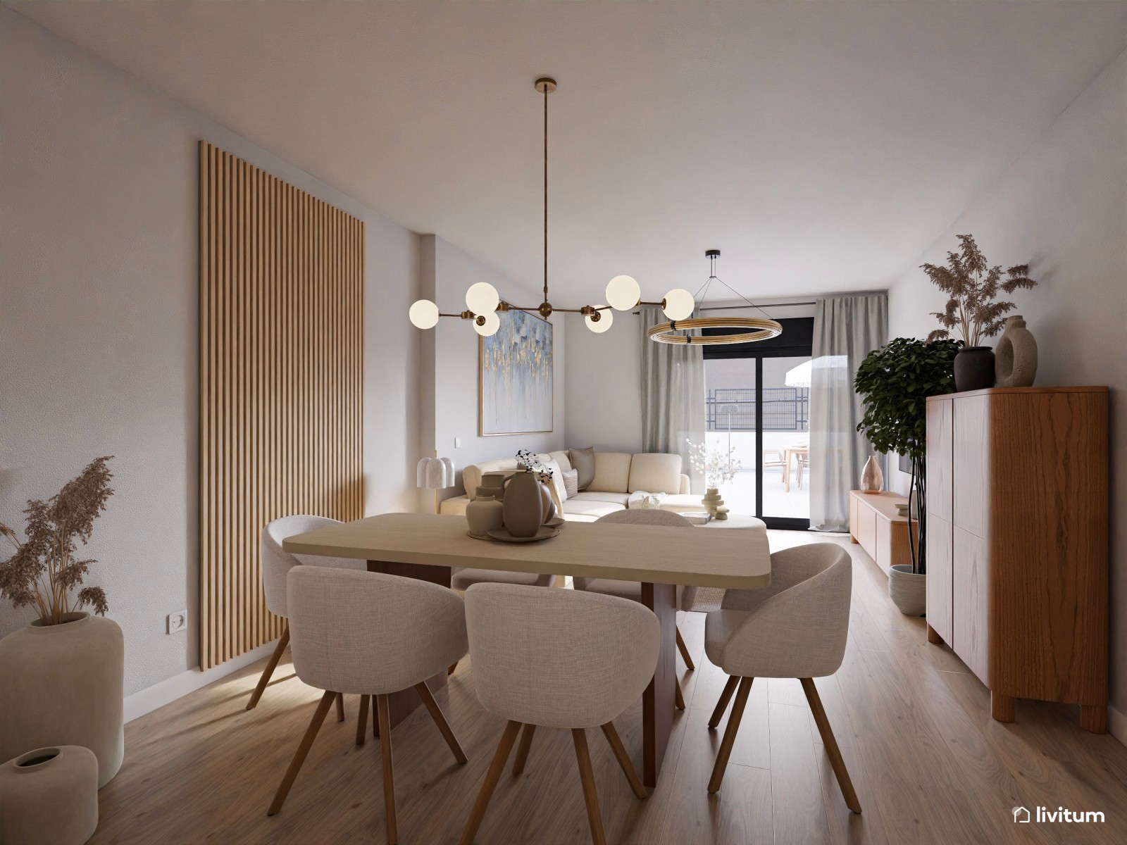 Vivienda de alquiler de estilo nórdico con interiorismo sereno y terraza agradable