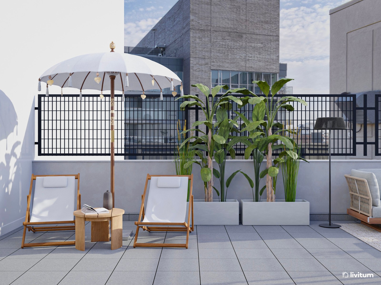 Vivienda de alquiler de estilo nórdico con interiorismo sereno y terraza agradable
