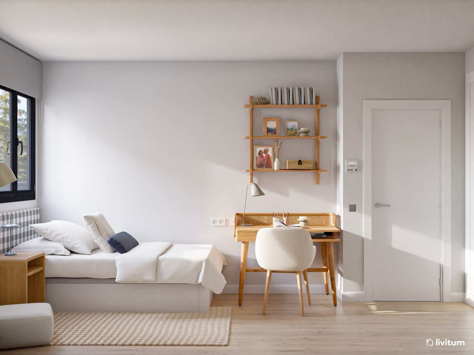 Vivienda de alquiler de estilo nórdico con interiorismo sereno y terraza agradable