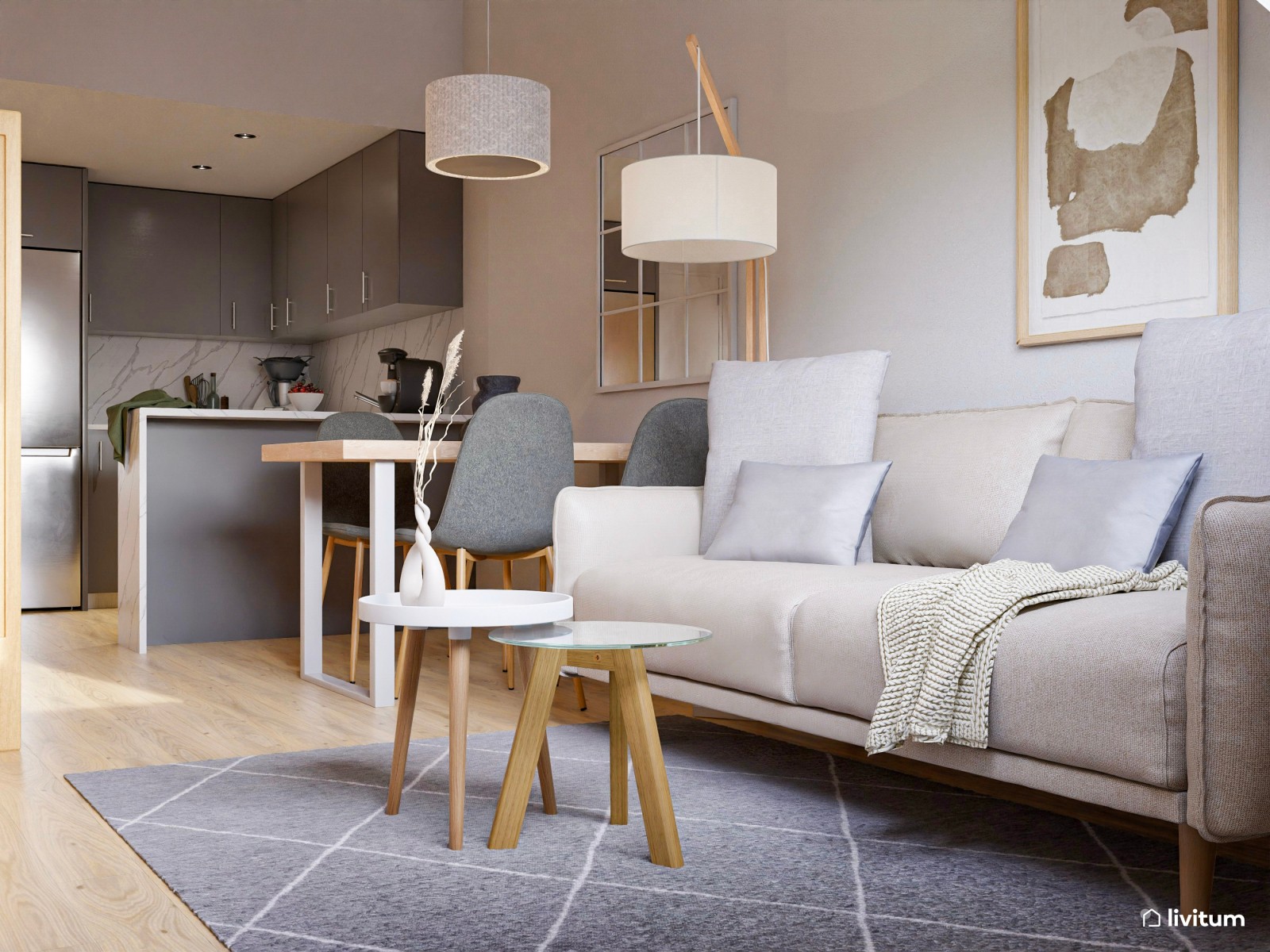 Vivienda de alquiler pequeña decorada en madera y tonos grises