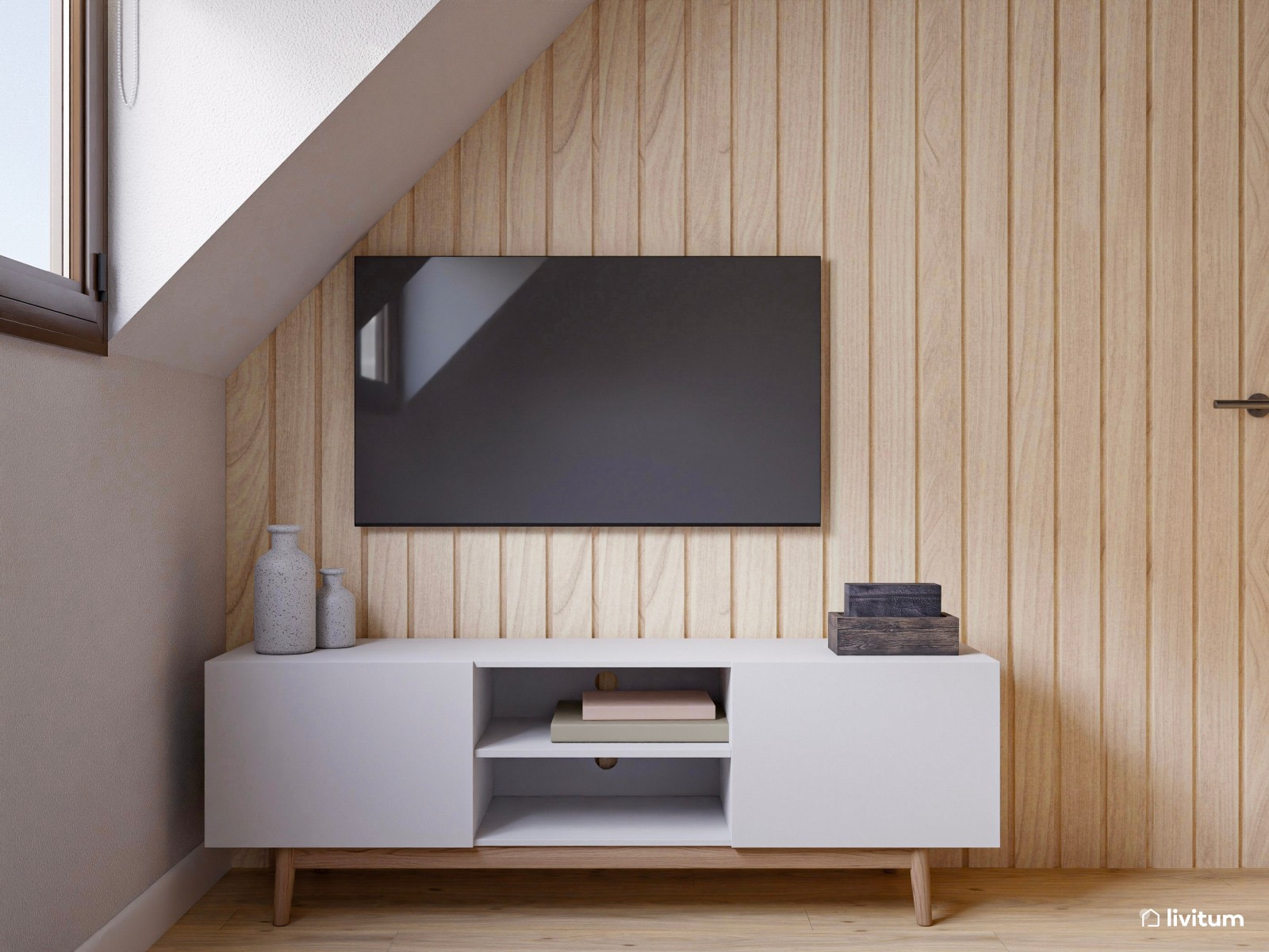 Vivienda de alquiler pequeña decorada en madera y tonos grises