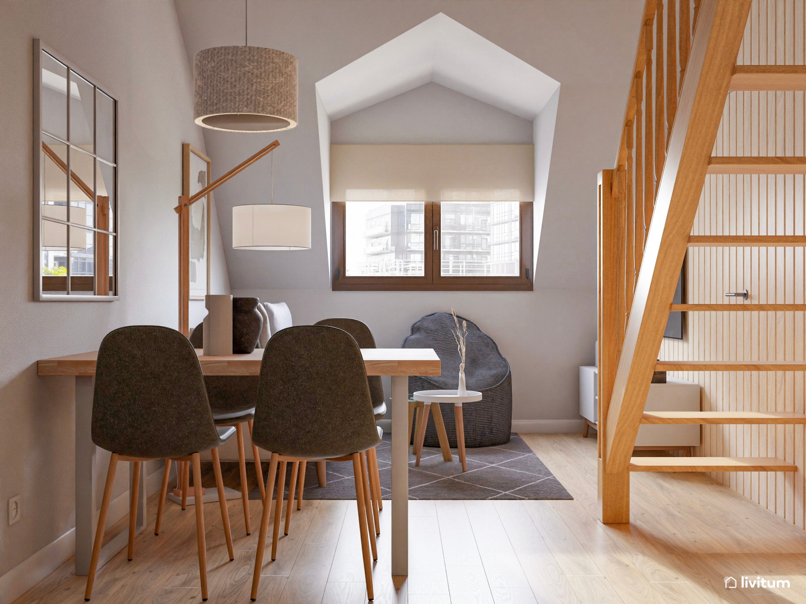 Vivienda de alquiler pequeña decorada en madera y tonos grises