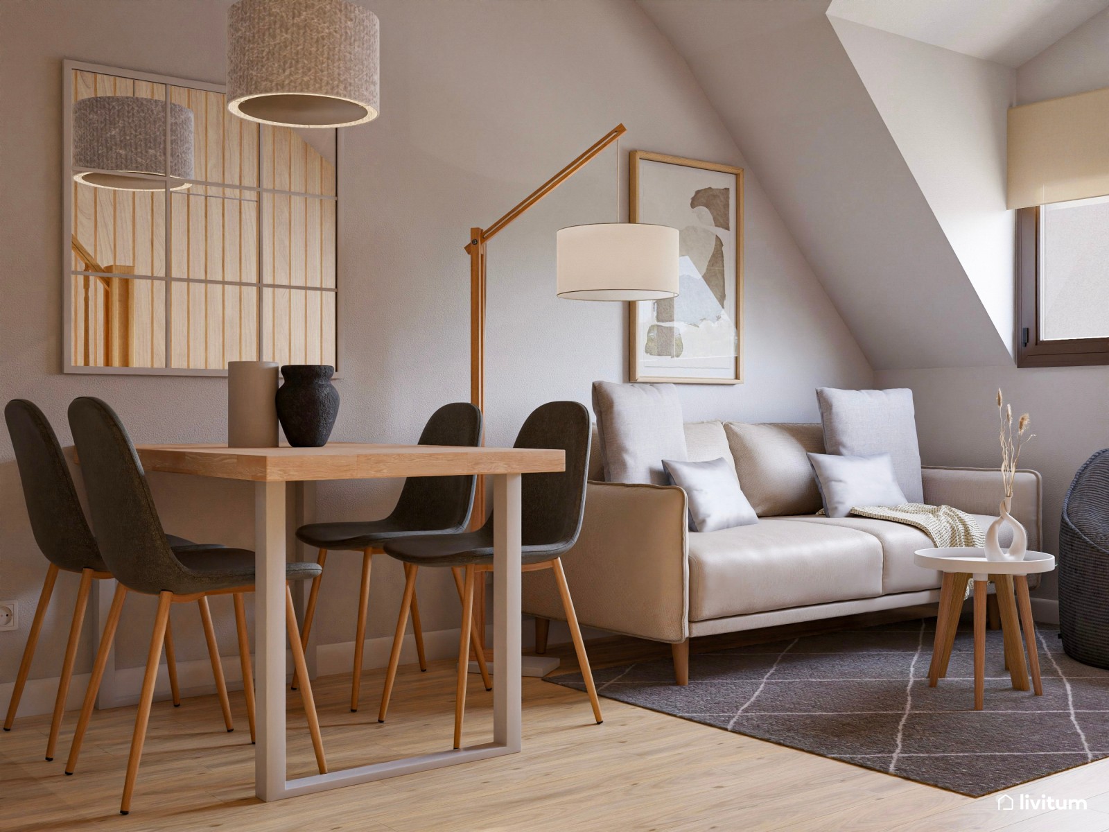 Vivienda de alquiler pequeña decorada en madera y tonos grises