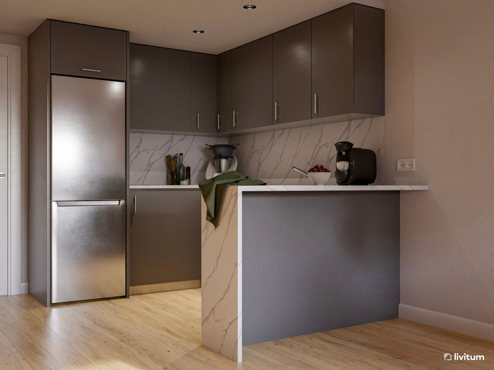 Vivienda de alquiler pequeña decorada en madera y tonos grises