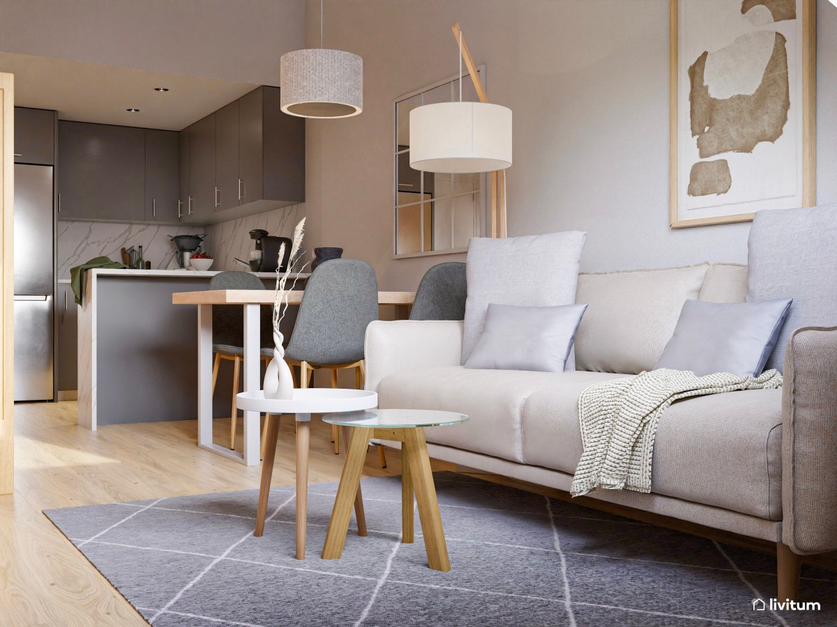 Vivienda de alquiler pequeña decorada en madera y tonos grises